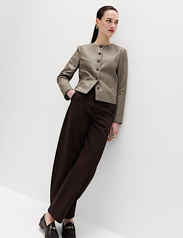 ז'קט דמוי עור ללא צווארון - IL