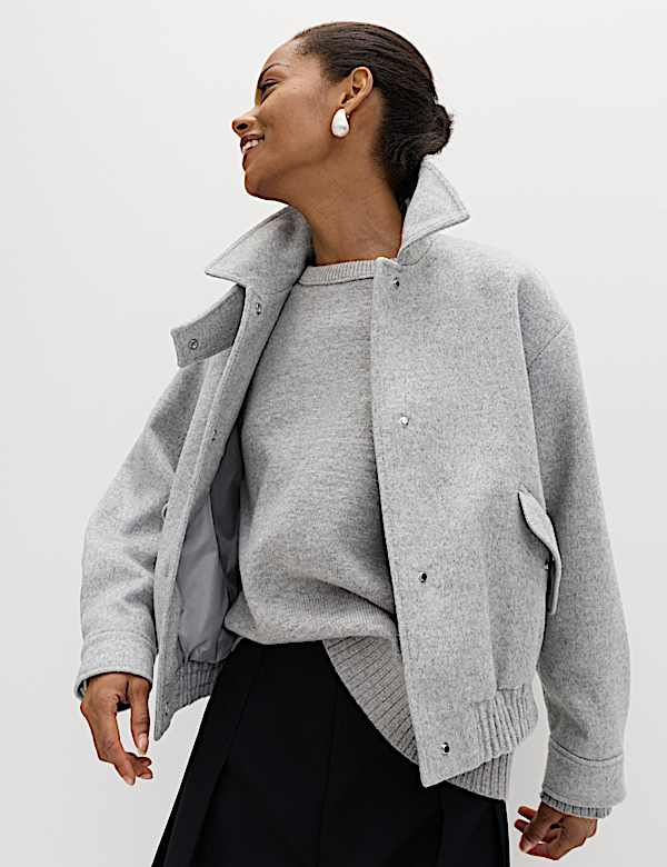 Textured Bomber Jacket with Wool - JP