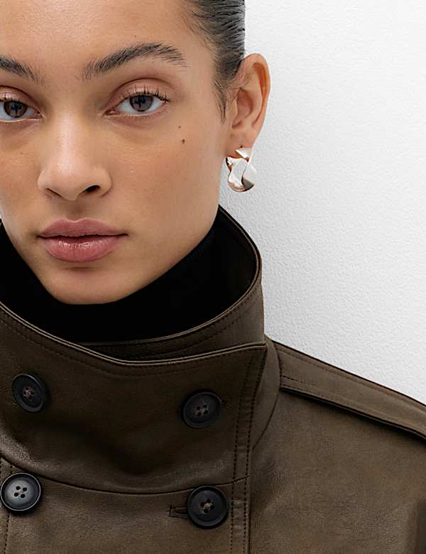 Faux Leather Funnel Neck Biker Jacket - KG