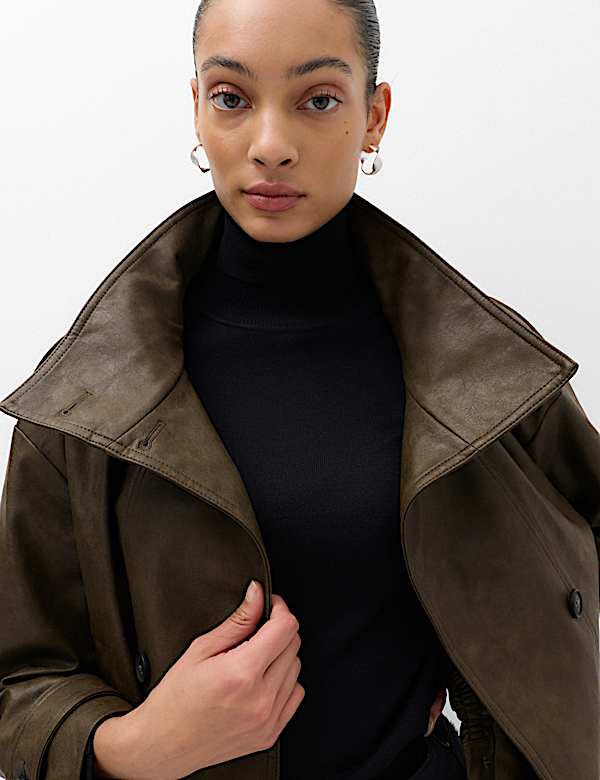 Faux Leather Funnel Neck Biker Jacket - KG