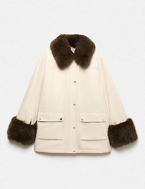 Pure Cotton Waisted Faux Fur Trim Parka - RS