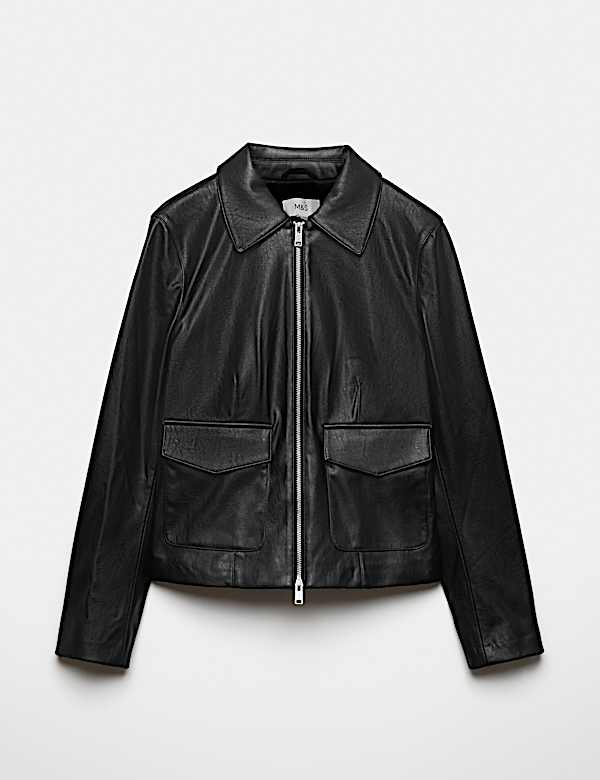 Faux Leather Zip Through Harrington Jacket - KR