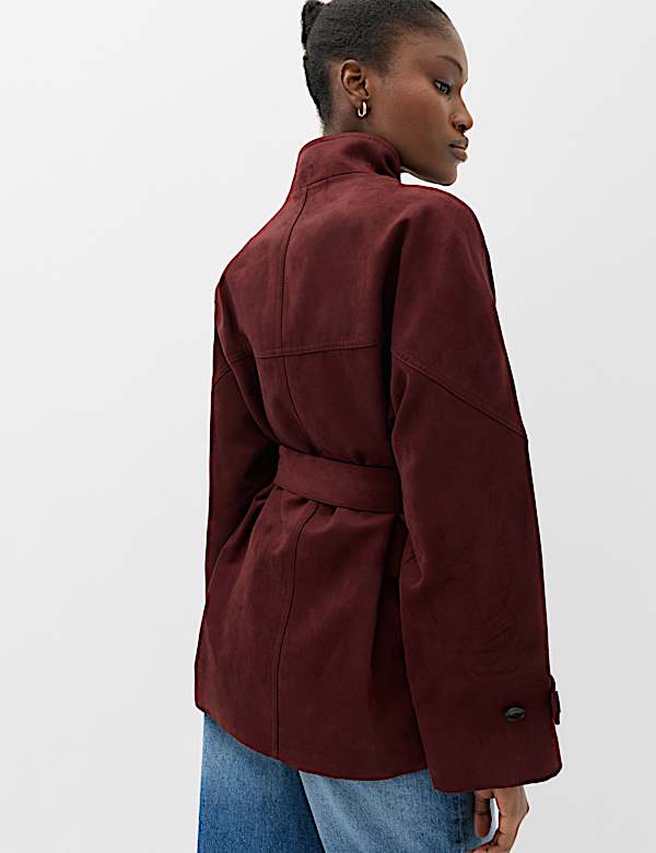 Suedette Funnel Neck Short Trench Coat - JO