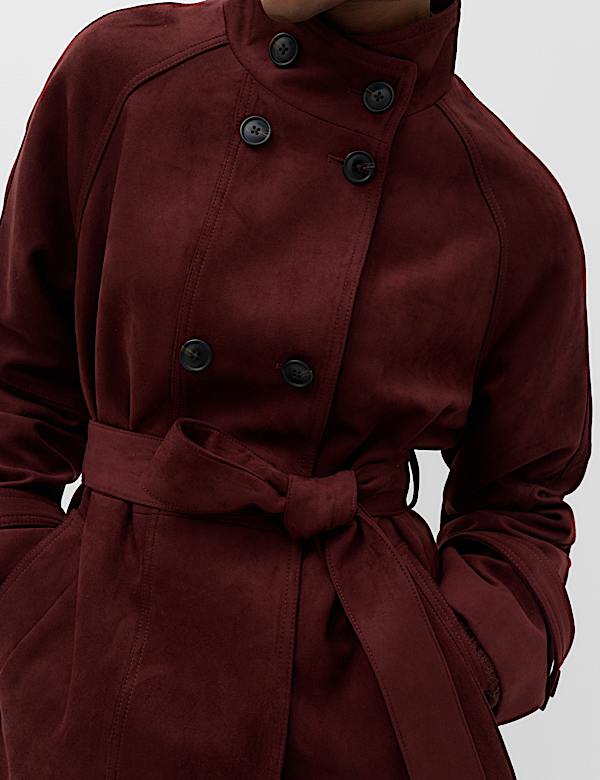 Suedette Funnel Neck Short Trench Coat - JO