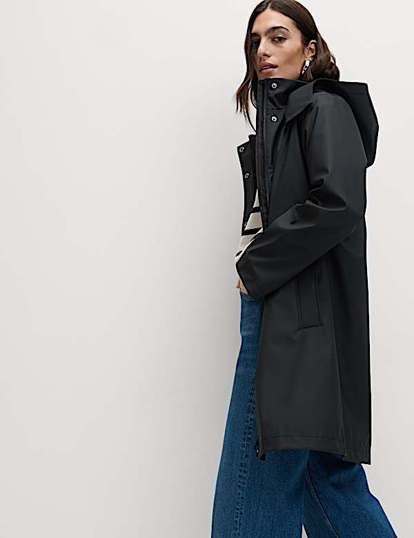 Rubber Funnel Neck Rain Parka Coat - IT