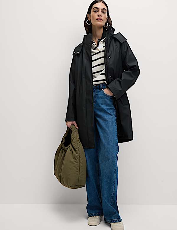 Rubber Funnel Neck Rain Parka Coat - NL