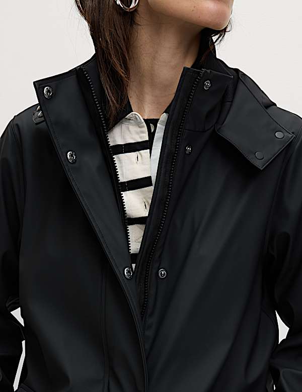 Rubber Funnel Neck Rain Parka Coat - NL
