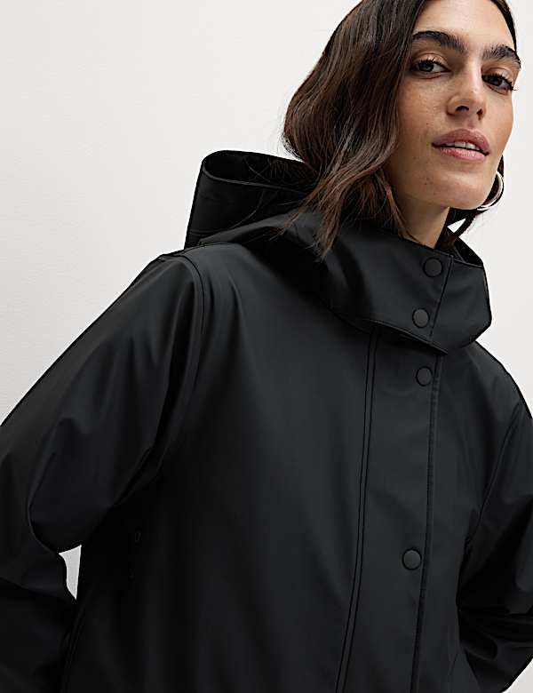 Rubber Funnel Neck Rain Parka Coat - NL