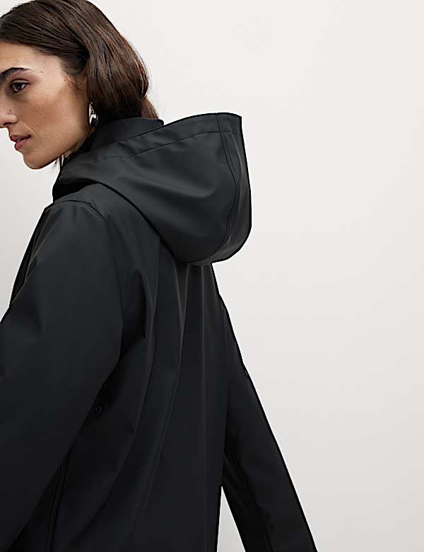 Rubber Funnel Neck Rain Parka Coat - NL