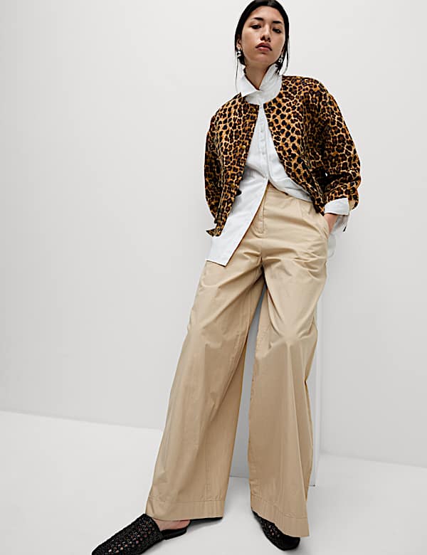 Denim Leopard Print Collarless Jacket - CZ