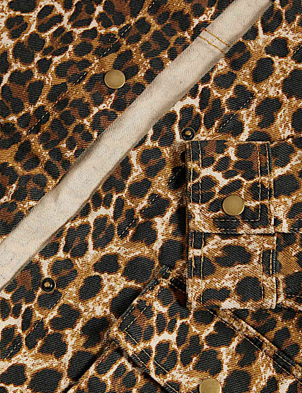 Denim Leopard Print Collarless Jacket - CZ
