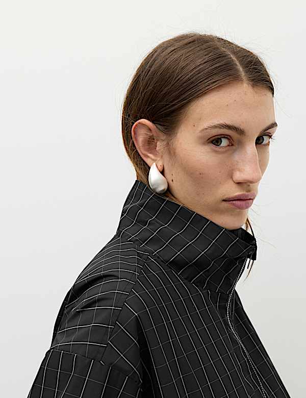 Checked Funnel Neck Windbreaker Jacket - DK