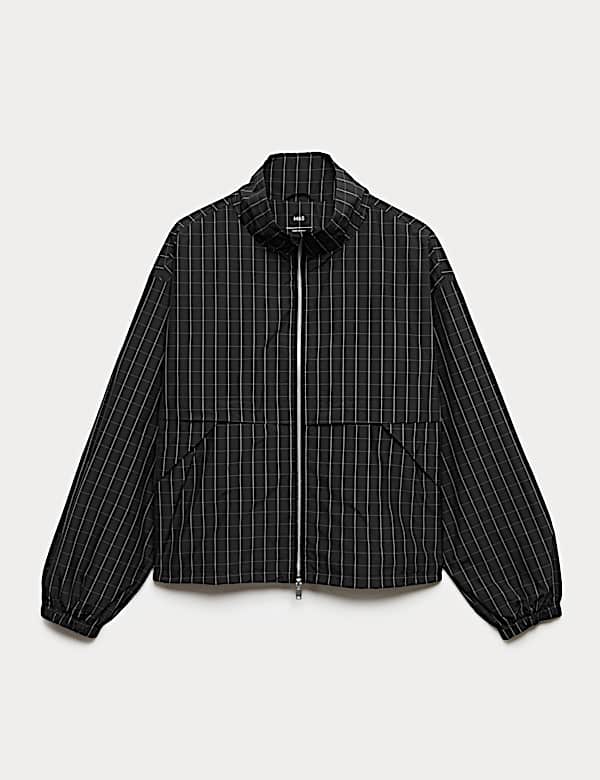 Checked Funnel Neck Windbreaker Jacket - DK