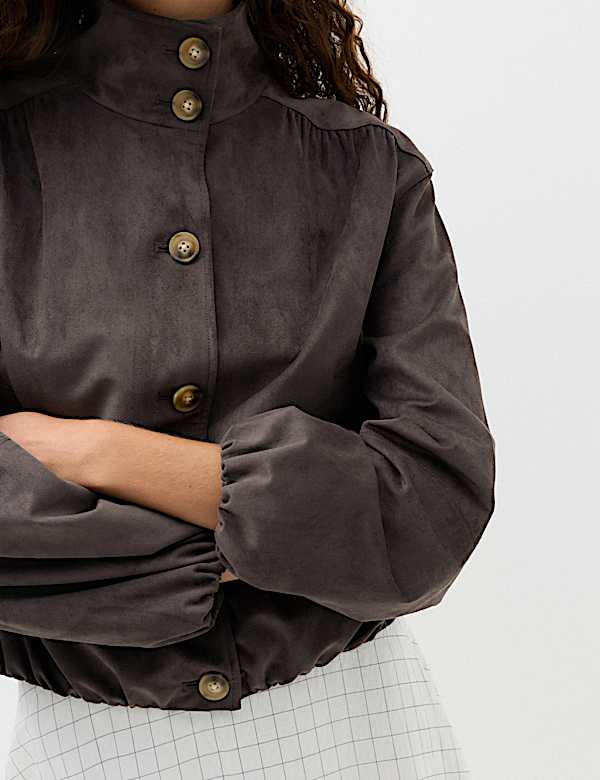Suedette Funnel Neck Short Jacket - DK