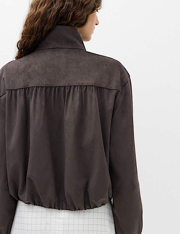 Suedette Funnel Neck Short Jacket - DK