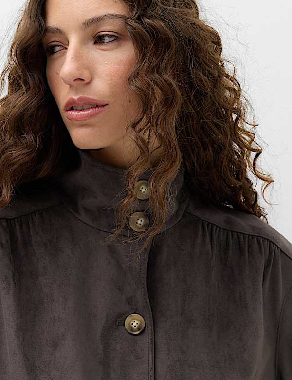 Suedette Funnel Neck Short Jacket - DK