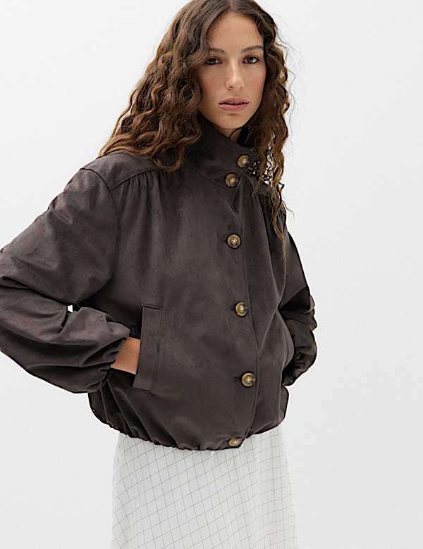 Suedette Funnel Neck Short Jacket - DK