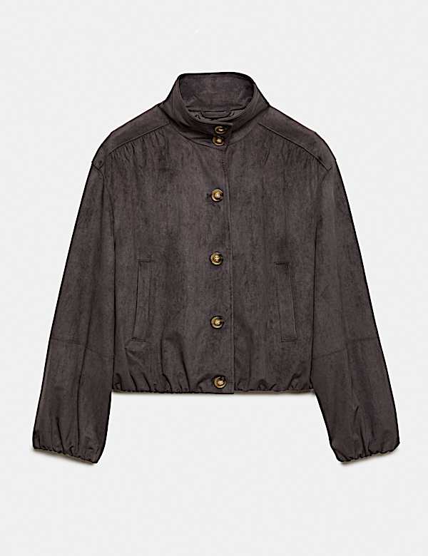 Suedette Funnel Neck Short Jacket - DK