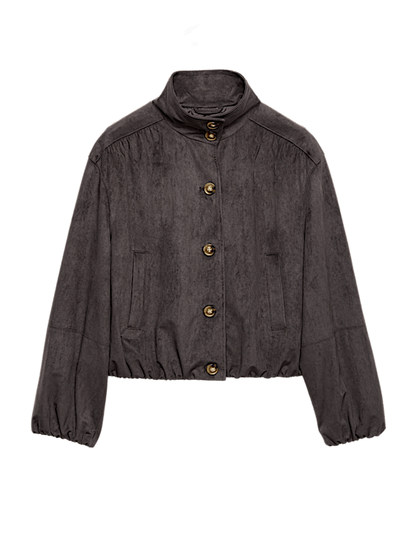 Suedette Funnel Neck Short Jacket