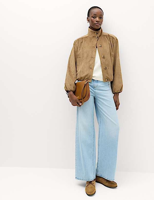 Suedette Funnel Neck Short Jacket - DK