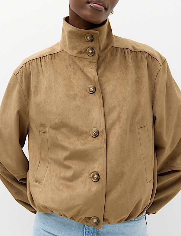 Suedette Funnel Neck Short Jacket - DK