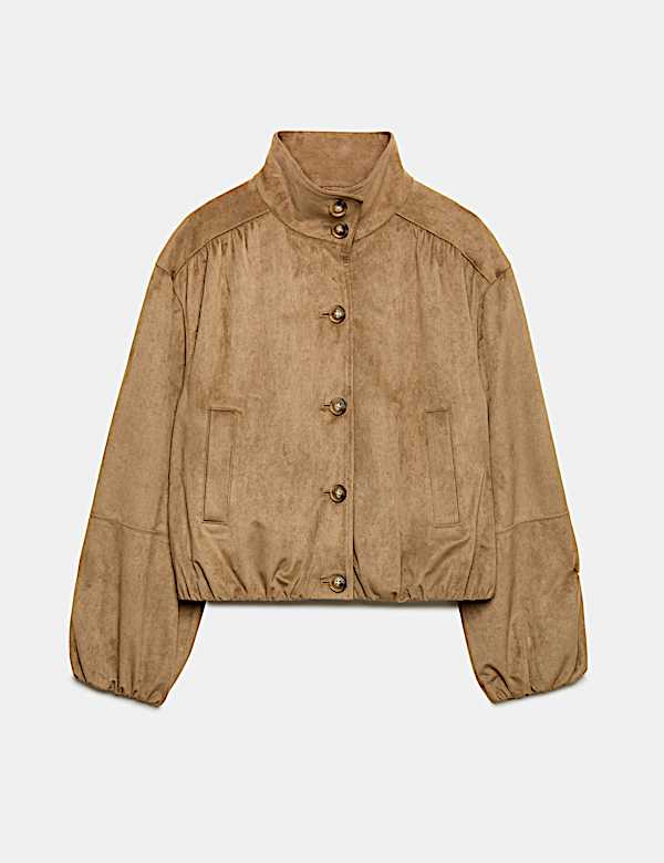 Suedette Funnel Neck Short Jacket - DK