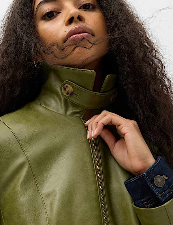Faux Leather Harrington Jacket - FR
