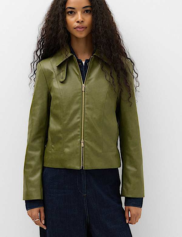 Faux Leather Harrington Jacket - FR