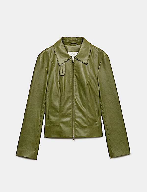 Faux Leather Harrington Jacket - FR
