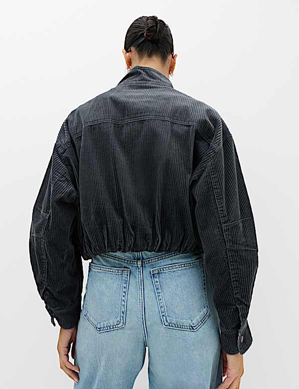 Pure Cotton Cord Funnel Neck Bomber Jacket - TW