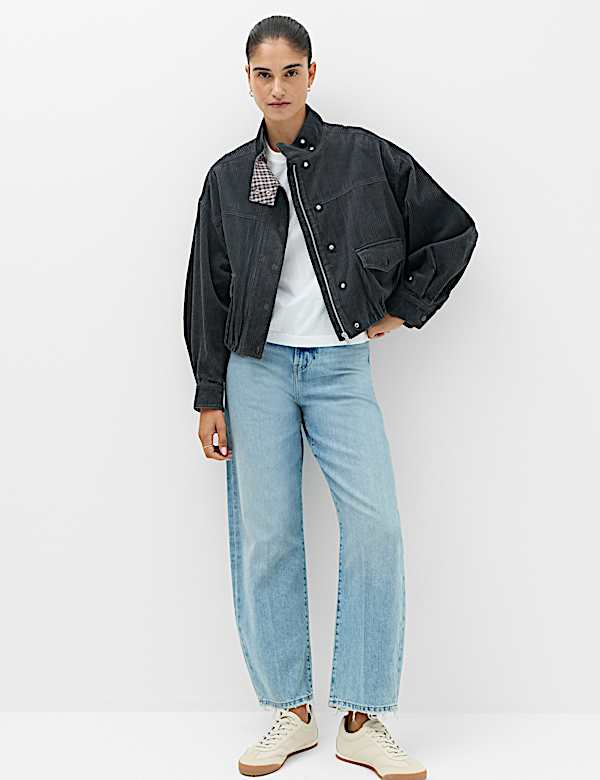 Pure Cotton Cord Funnel Neck Bomber Jacket - TW