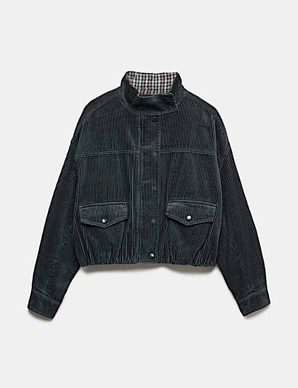 Pure Cotton Cord Funnel Neck Bomber Jacket - TW