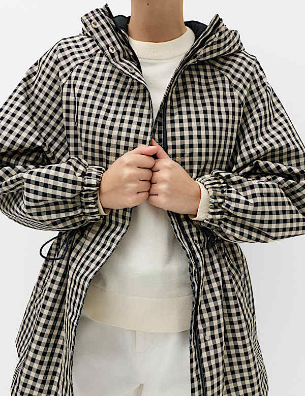 Cotton Rich Waterproof Checked Hooded Parka - US