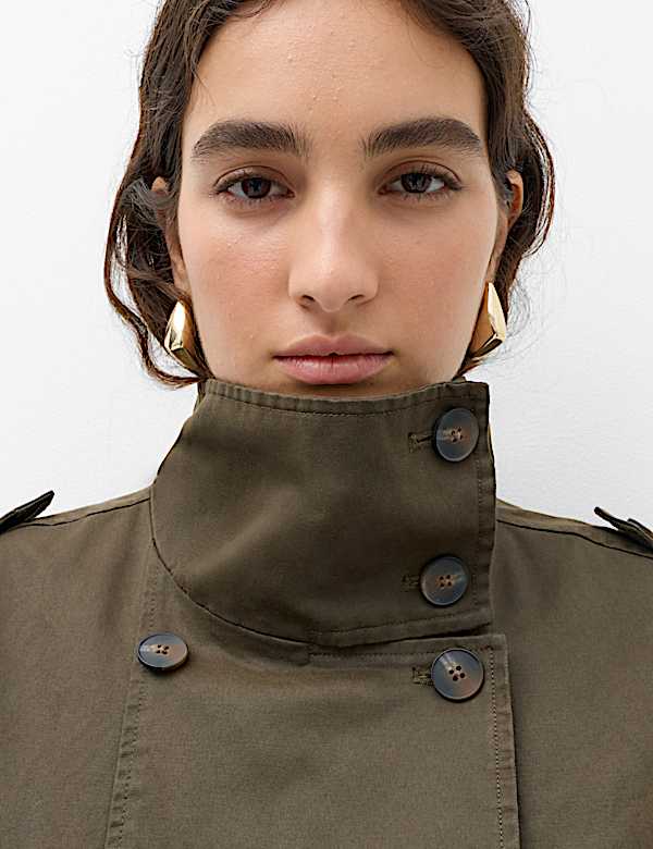 Waxed Cotton Rich Double Breasted Utility Jacket - BG