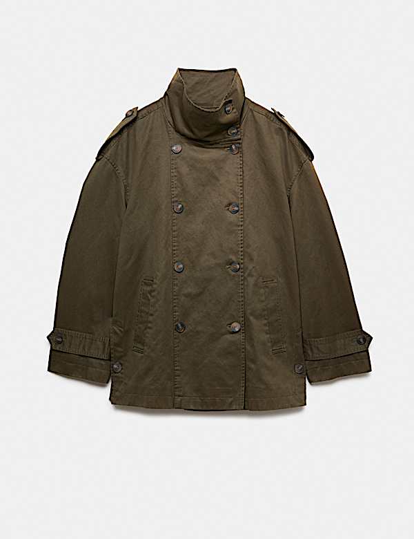 Waxed Cotton Rich Double Breasted Utility Jacket - BG