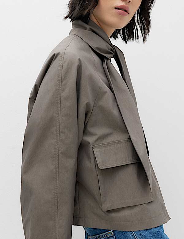 Cotton Rich Tie Neck Cropped Jacket - VN