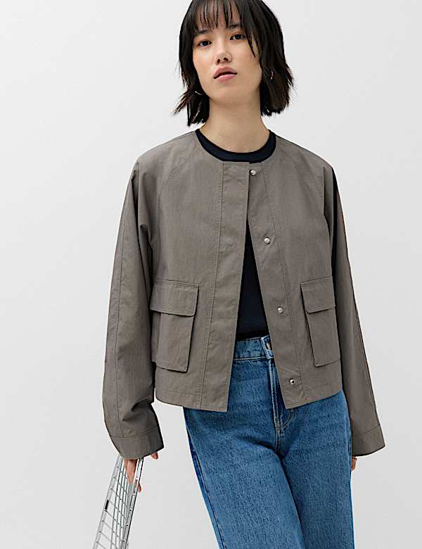Cotton Rich Tie Neck Cropped Jacket - VN