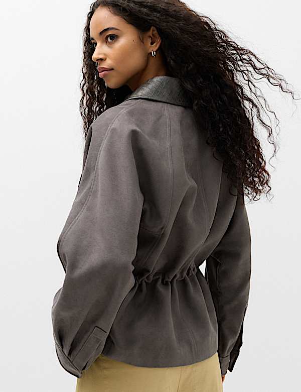 Suedette Collared Peplum Utility Jacket - CH