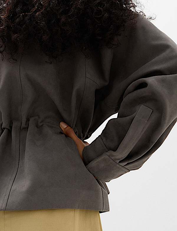 Suedette Collared Peplum Utility Jacket - CH