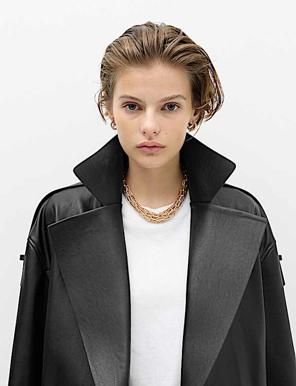 Faux Leather Revere Collar Short Jacket - JE