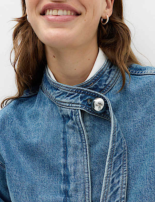 Denim Funnel Neck Short Jacket - GR