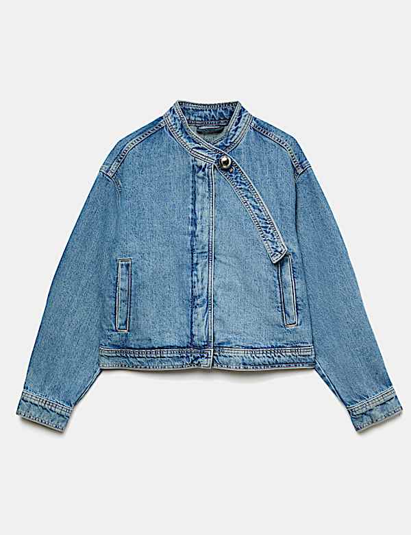 Denim Funnel Neck Short Jacket - GR