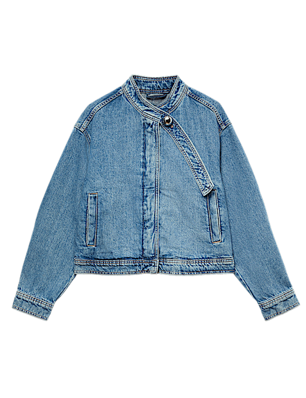 Denim Funnel Neck Short Jacket