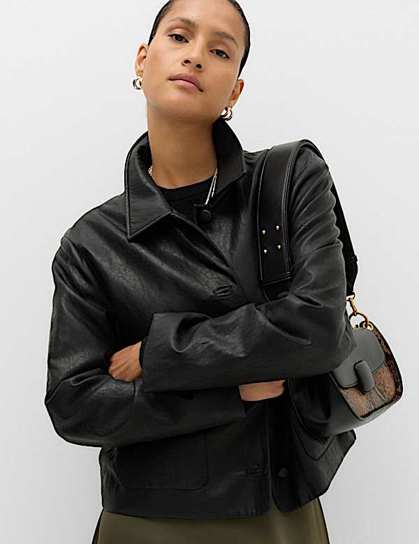 Faux Leather Padded Short Jacket