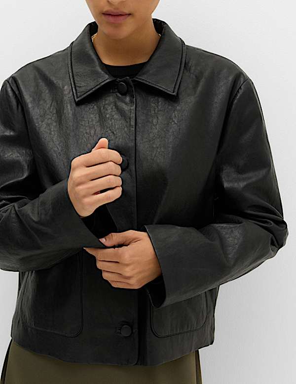Faux Leather Padded Short Jacket