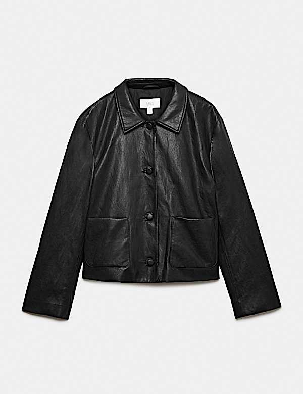 Faux Leather Padded Short Jacket - FR