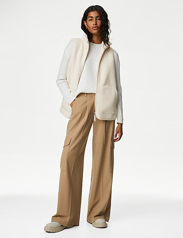 Borg Textured Funnel Neck Gilet | LIGHT NATURAL | Gilets | M&S GR