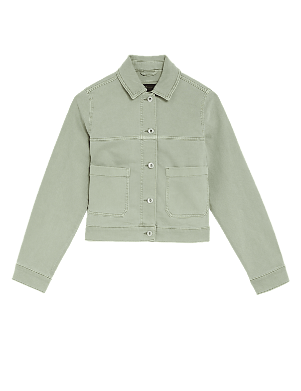 Cotton Rich Denim Collared Cropped Jacket
