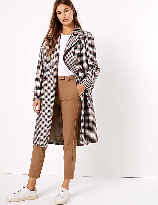 Checked Double Breasted Trench Coat