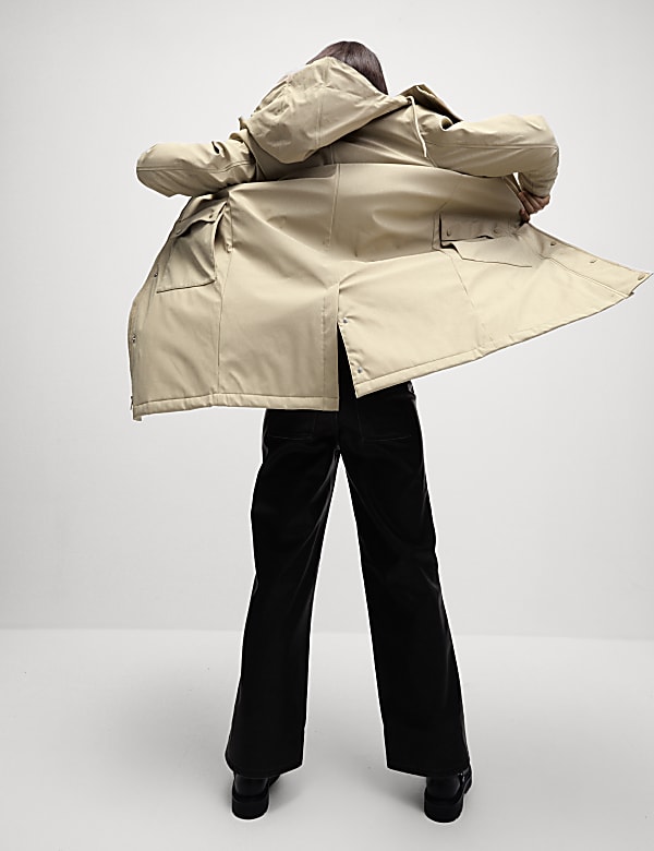 Rubber Hooded Funnel Neck Raincoat